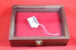 Small glass front wooden display box with felt lining 8"X6"
