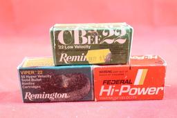 One box of Federal 22 LR and two boxes of Remington. One 22 LR and one 22 Short. Count 150.