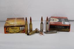 One partial box Federal premium 260 Rem 120 gr ammo 12 count and 8 brass. Also one partial box