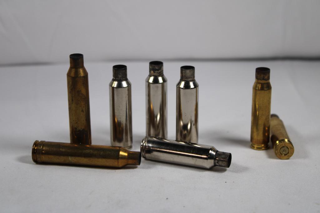 Three boxes of misc fired rifle brass, one Hornady 7MM rem mag 20 count, one Winchester 300 WSm 20