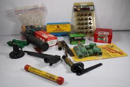 Box containing 4 boxes of .50 cal bullets, .50 cal Mag sabots, and other muzzleloader items