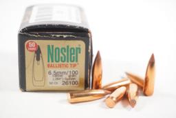 one box of Nosler 6.5 mm ballistic tip bullets, 100 gr. Approx 50 count