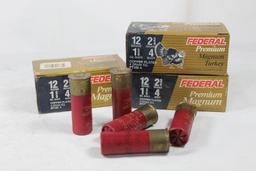 Three boxes of federal 12 ga #4 Turkey. One full and two partial. Count 22.