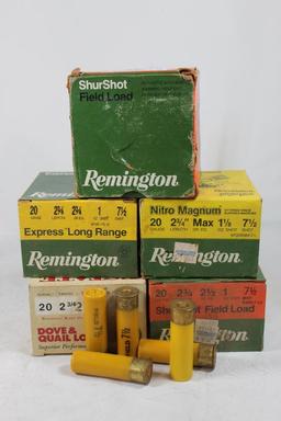 Five boxes of 20 ga shotshells #71/2. One Estate and four Remington. Count 125.
