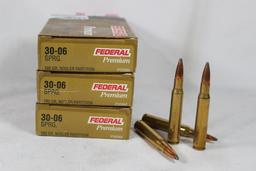 Three boxes of Federal 30-06 180 gr Nosler partition. Two full and one partial. Count 47 and 6 fired