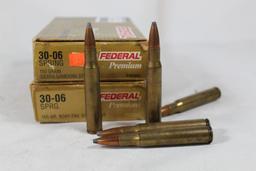 Two partial boxes of Federal 30-06. One 150 gr Sierra GameKing, count 17, one 156 gr BTSP, count 16,