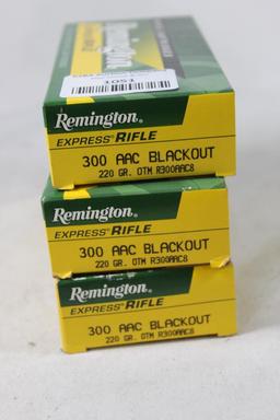 Three boxes of Remington 300 AAC Blackout. 220 gr JHP. Count 60.