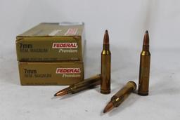 Two boxes of Federal 7mm Rem Mag. One 140 gr Nosler partition and one 150 gr BTSP. Count 40.