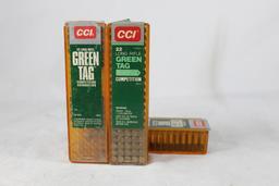 Three boxes of CCI Green Tag 22LR. 2 full and 1 partial. Count 240 +/-.