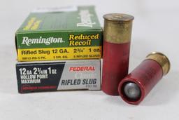 Two boxes of 12 ga slugs. One Remington, count 5 and one partial Federal, count 2.