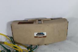 One Outdoorsman belt fishing tackle box and one wire fishing basket. Used.