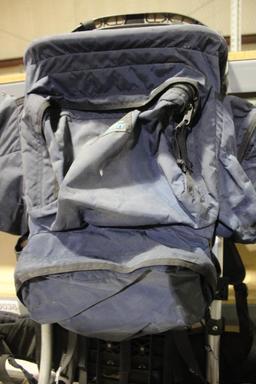Blue nylon backpack on large aluminum pack frame. Used.