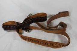 Three leather ammo belts. No holsters. Used.