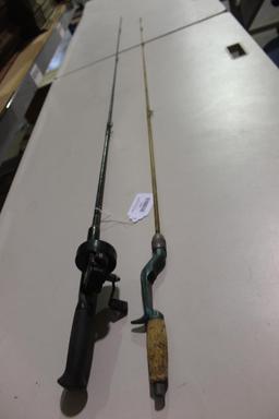 One two piece casting rod with a Johnson spin cast reel and a Betts casting rod. Used.