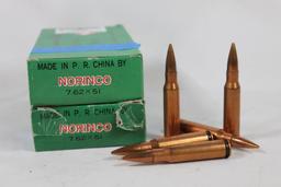 Two boxes, 37 rounds total of Norinco Chinese 7.62x51 ammo.