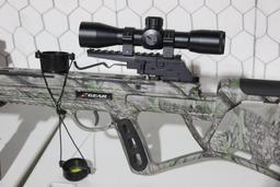 XGear Crossbow with 4x32EG Scope. Comes with padded zipper case, six bolts, cocking device, and some