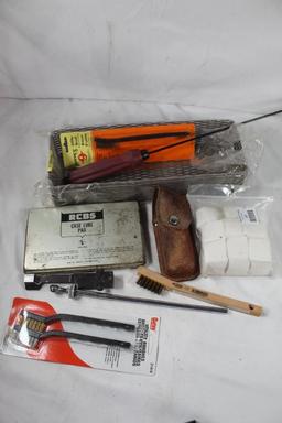 Box of gun cleaning items, etc.