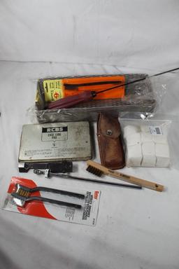 Box of gun cleaning items, etc.