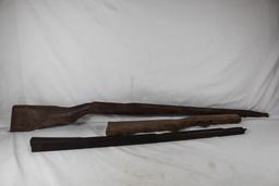 Two wood rifle stocks and one wood forearm. Used.