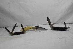 Three knives. Camco Boy Scout knife. Bear Hunter lock back with 2.75 inch blade. Frontier three