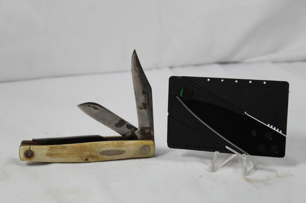 Case Credit Card Knife in original wrapping. Also, Case Stockman with 2.75 inch main blade. Has rust