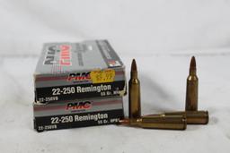 Two PMC boxes of 22-250 Rem. One 55 gr HPBT and one mixed. Count 40.