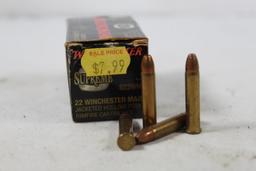 One box of Winchester 22 Win mag JHP. Count 50.