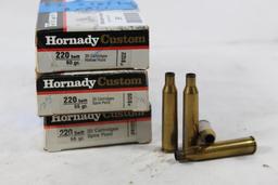 Three boxes of Hornady 220 Swift fired cases. Count 52.