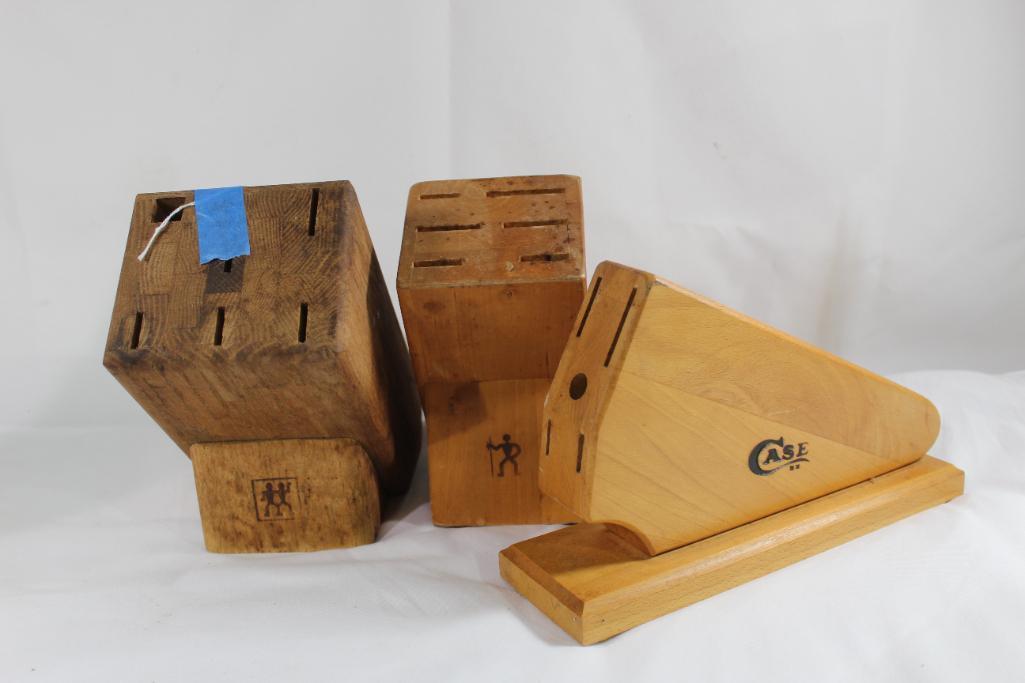 Three wood block knife holders. Used.