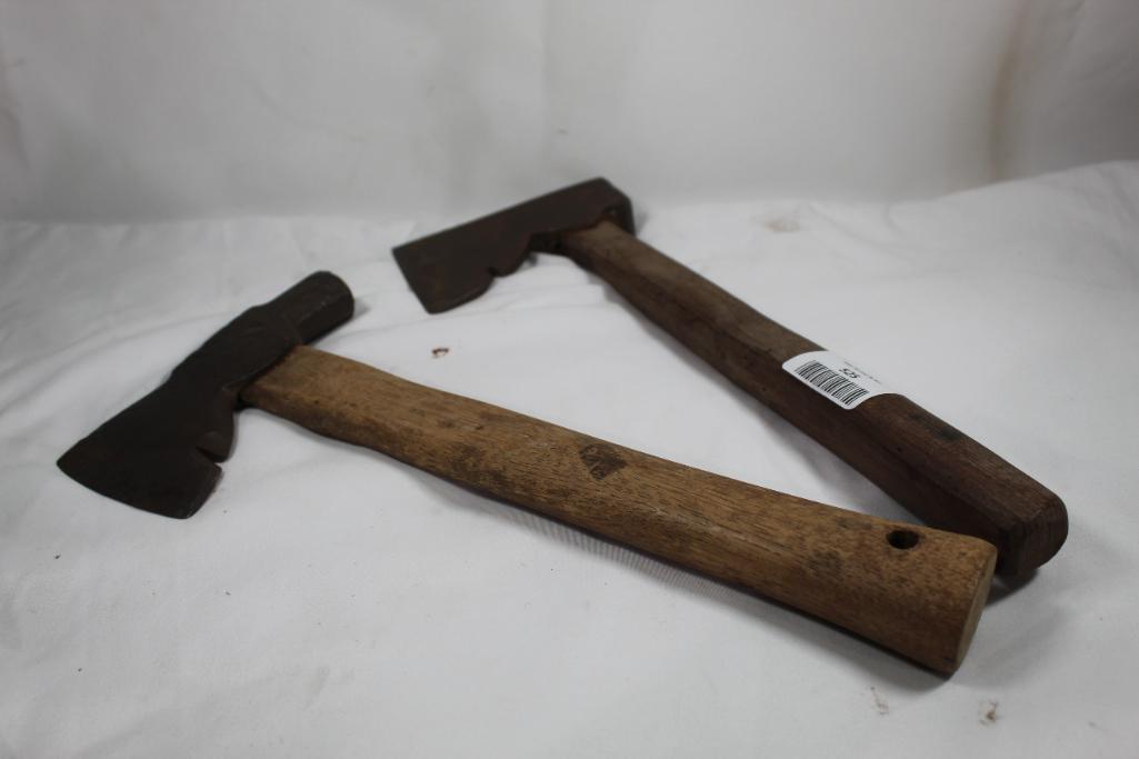 Two wood handled hatchets. Used.