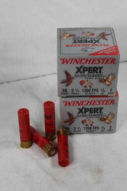 Two boxes of Winchester 28 ga #7. One full and one partial. Count 49.