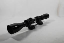 Redfield 3-9x40 television wideview duplex rifle scope with P-Series cantilever rail mount rings.
