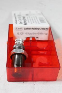 Lee carbide single crimp die for 45 ACP, 45 Auto rim and 45 Win Mag. Used, in good condition, in