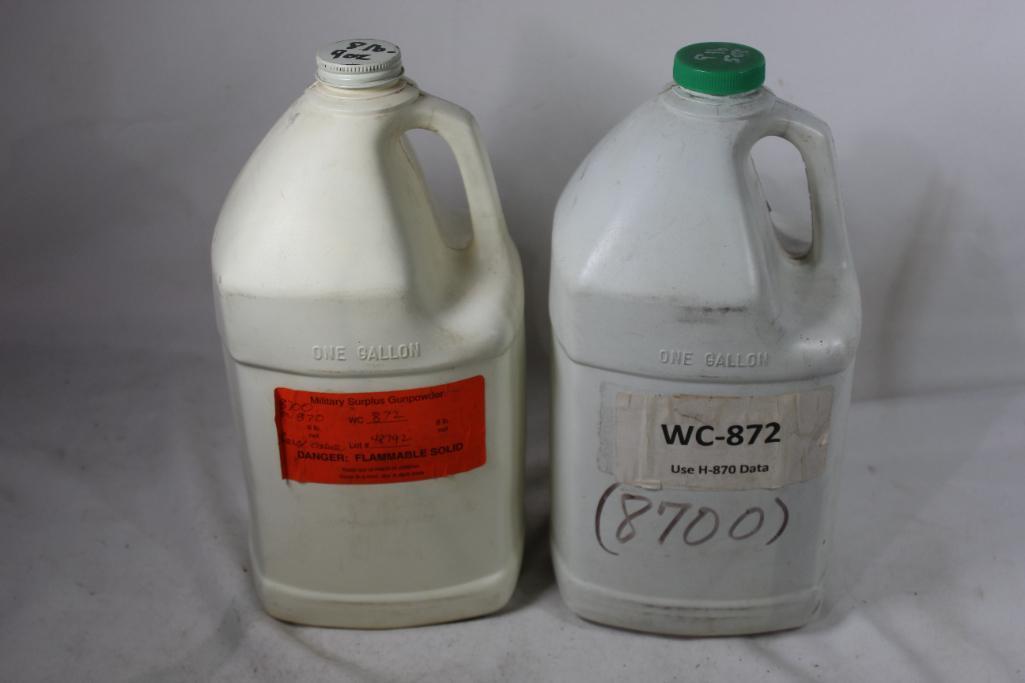 Two gallon jugs of military surplus reloading gun powder. Labeled WC872. Will not ship, pick-up