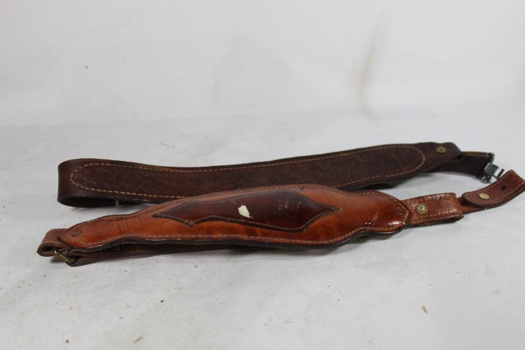 Two leather cobra rifle slings. Used.