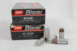 Two boxes of CCI Blazer 40 S&W 180 gr FMJ. Count 100.