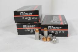 Three boxes of Speer Blazer 40 S&W 180gr FMJ. Count 150.