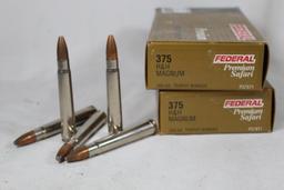 Two boxes of Federal Safari 375 H&H mag 300 gr Trophy bonded. New, count 40.