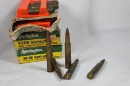 Three boxes of 30-06. One partial federal 165 gr BTSP, count 8, 11 fired cases and two Remington, 32