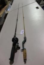 One two piece casting rod with a Johnson spin cast reel and a Betts casting rod. Used.