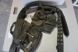 Black padded nylon tool belt with pouches. Used.