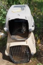 Two plastic pet carriers, one large and one med