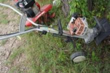 One Stihl front tine cultivator tiller. Used. Runs, per consigner.