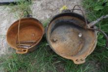 Two cast iron pots, and one Rainbird sprinkler. Used.
