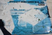 23 ft X 22 ft double garage metal shed, new in box