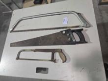One each, hack saw, bone saw, and hand saw. Used.