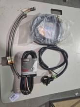 Two 4 prong dryer power cords, two cable covered sink hoses, and one set of washing machine water