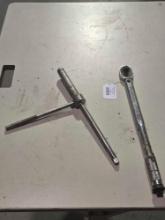 One drill chuck loosening or tightening tool for drill press, one 18" torque wrench. Used.