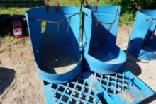 Two feeders made from plastic barrels