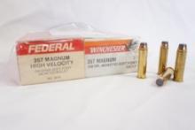 Two boxes of 357 Mag 158 gr JSP, one Federal and one Winchester, 100 total count